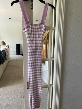 Sleeveless Lilac & White Striped Ribbed Maxi Dress